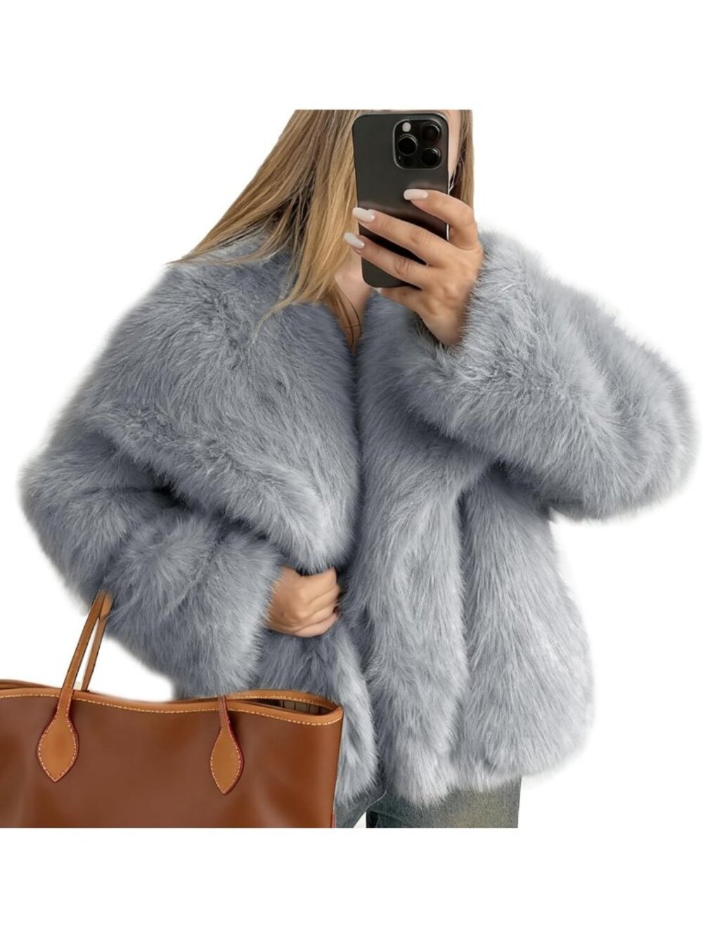 Cozy Women's Fluffy Faux Fur Cropped Jacket | Long Sleeve Winter Coat